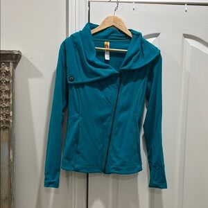 Lucy Blue Utility Jacket with Cowl Neck and Long Sleeves